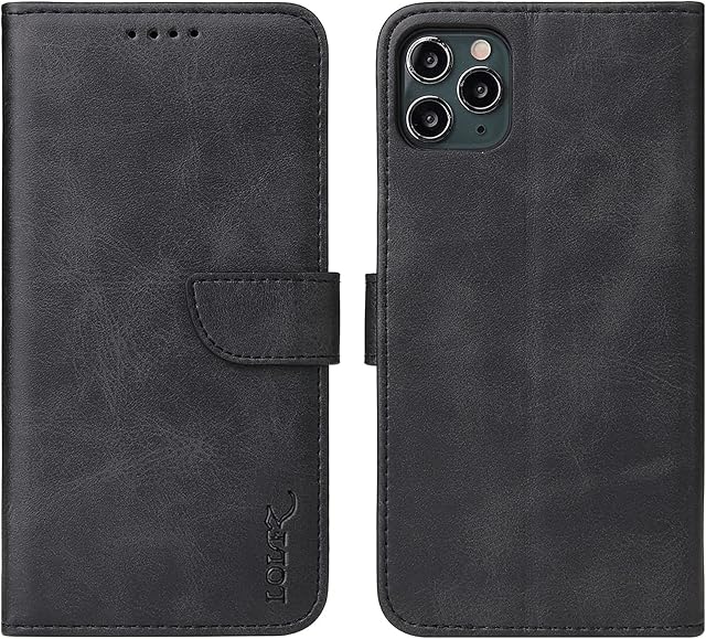 LOLFZ Wallet Case for iPhone 11 Pro Max, Vintage Leather Book Case with Card Holder Kickstand Magnetic Closure Flip Case Cover for iPhone 11 Pro Max - Black