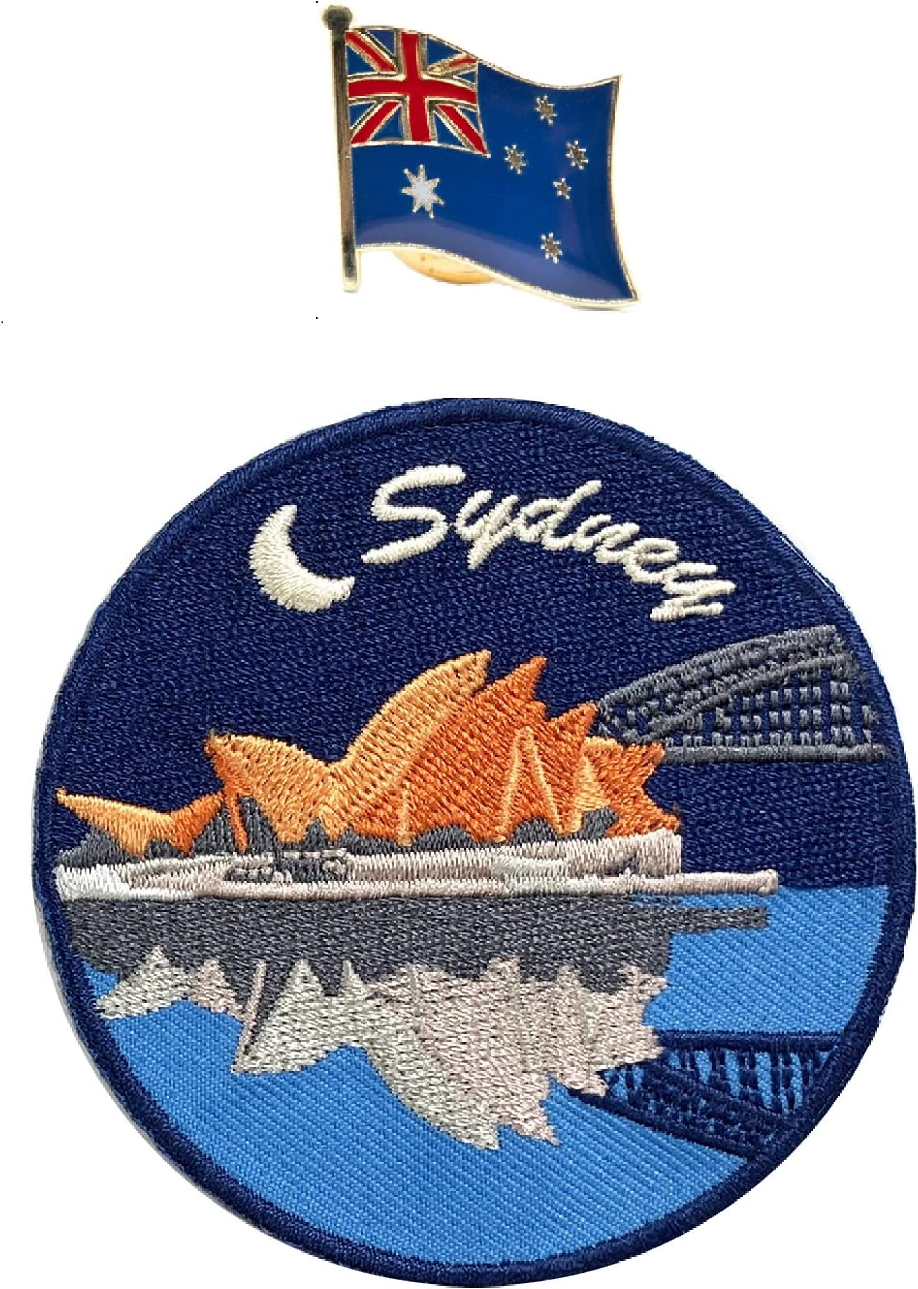 A-ONE 2 PCS Pack- Sydney Australia City(Night) Paste Patch Army Badge Patch Fabric Cloth Patches, Australia Emblem Pin Metal Buttons for Jacket Caps NO.172P
