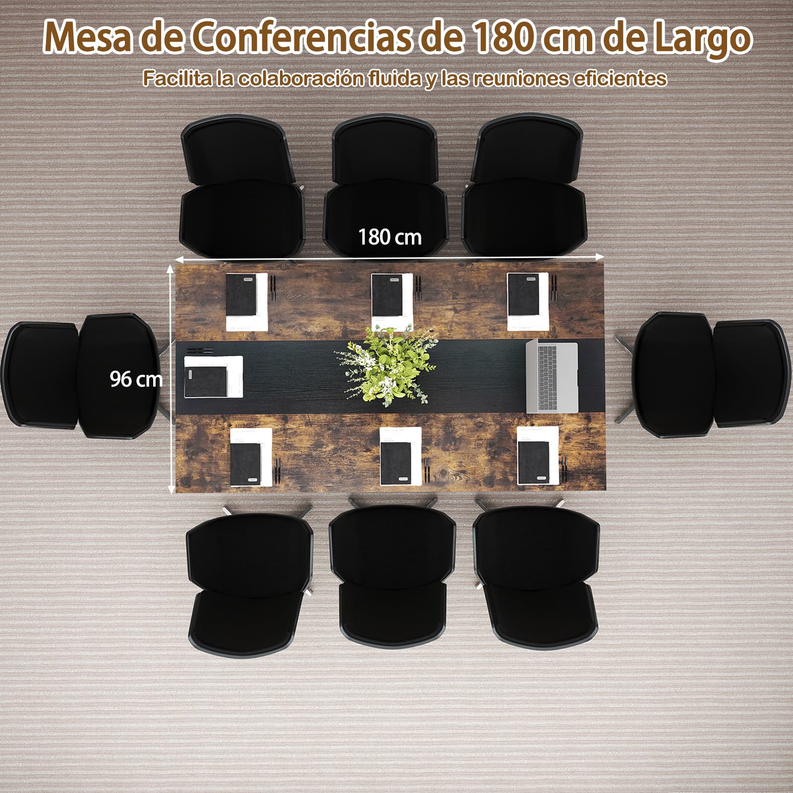 GYMAX Mesa de Conferencias, Mesa de Reuniones Industrial para 6-8 Personas con Estante de Almacenamiento, Caja de Gestión de Cables, Escritorio Rectangular para Oficina Sala, 180 x 96 x 76 cm