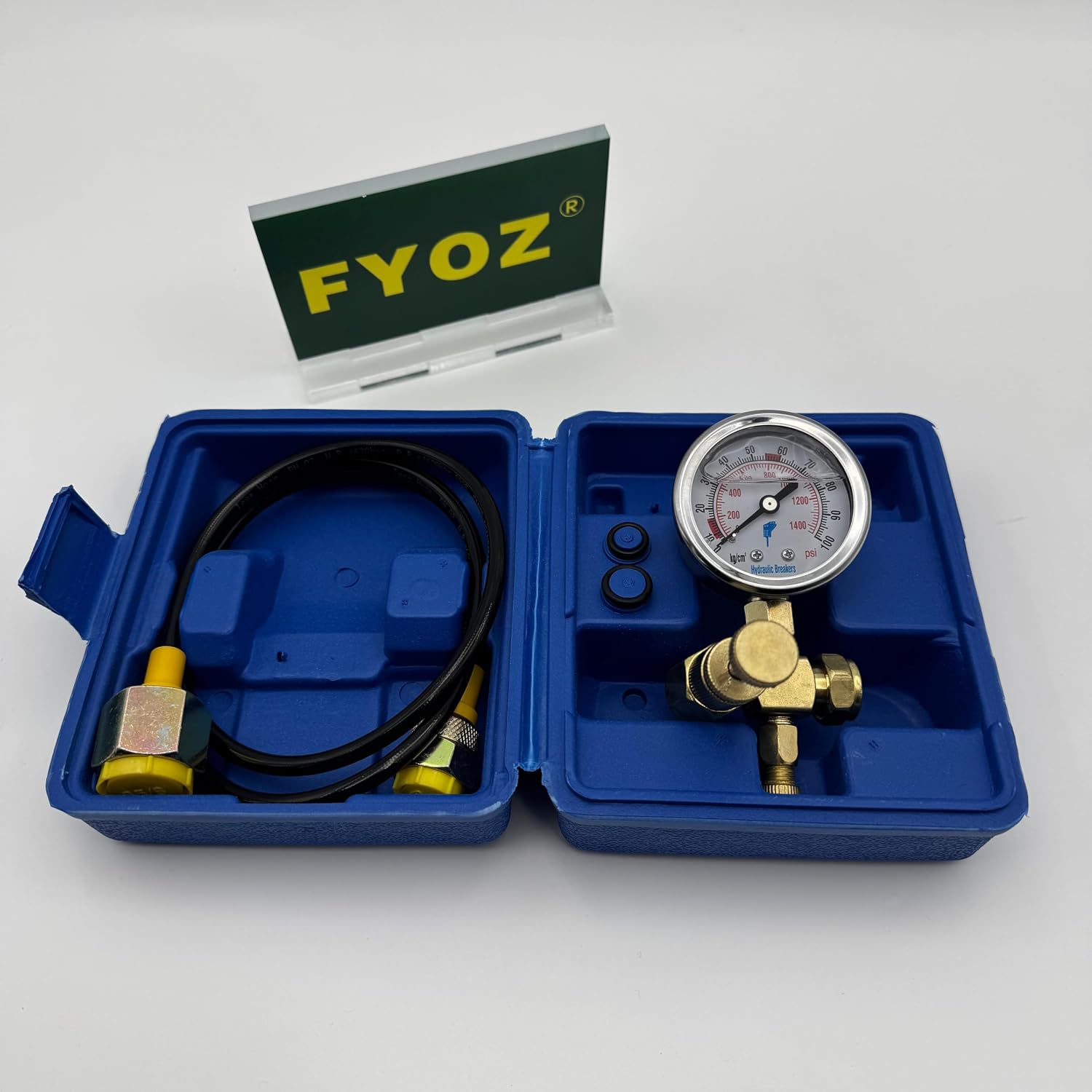 Hydraulic Pressure Test Kit for Excavator Breaker Hammer, 100 Bar Gauge with Hose and Fittings, Blue Case