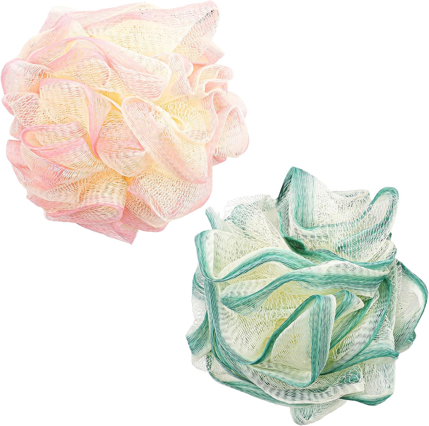 2 Pack Loofah Sponge Shower Loofahs - 2 Colors Bath Sponges Mesh Balls for Body Scrubber - Exfoliator Wash Back Scrubber Bathroom Men Women - Scrubbers Cleaning Bathing Accessories