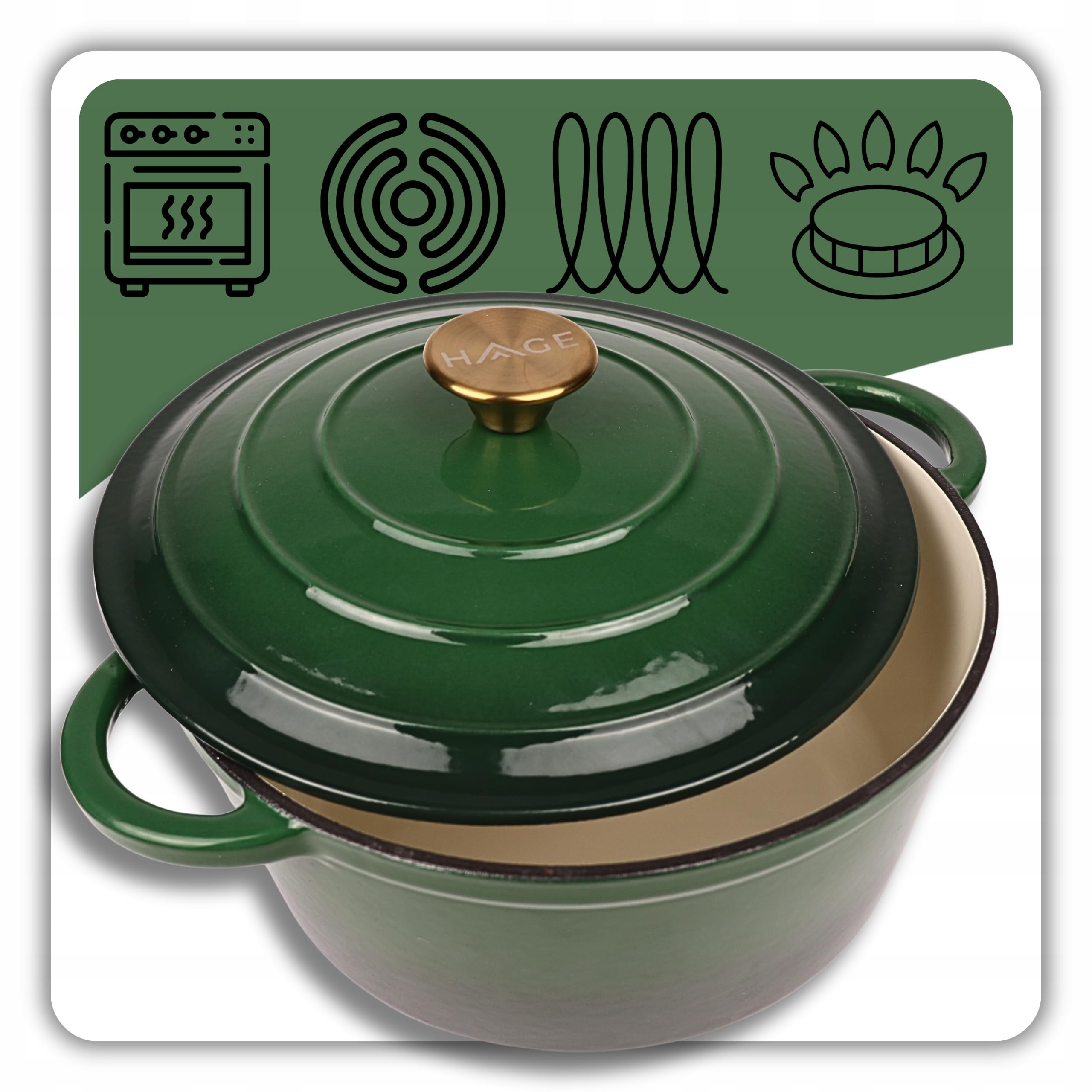 HAGE Olla de hierro fundido esmaltada con tapa 3 l 22 cm – Cacerola alta esmaltada para todo tipo de fuegos – Cacerola de hierro fundido para inducción apta para horno – olla de pan para hornear pan