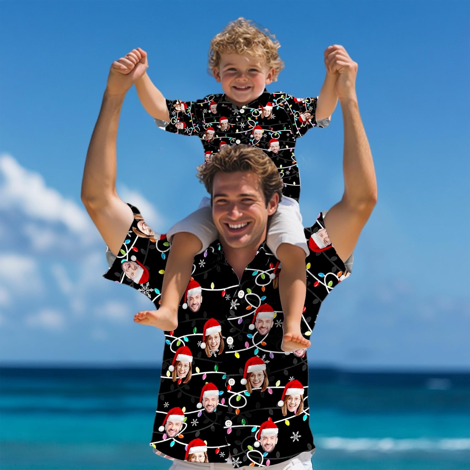 Personalized Hawaiian Shirt with Face, Custom Xmas Ugly Shirt Gift Family Matching Face Logo Photo Picture Button Up Shirts - Image 4