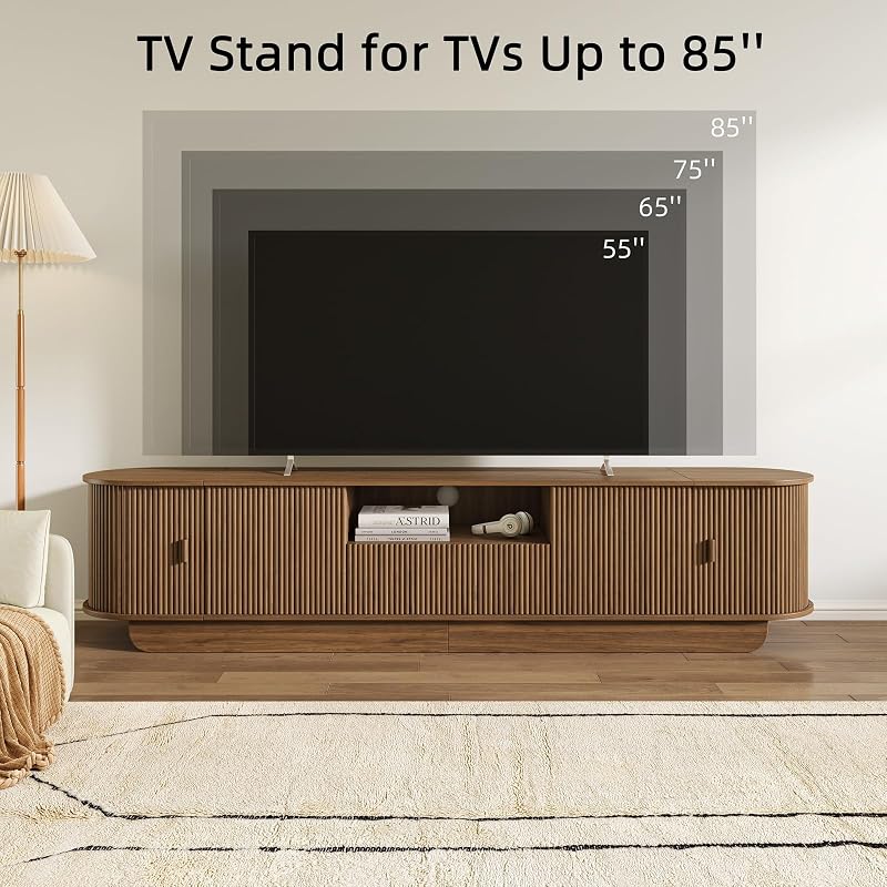 86.6'' Fluted TV Stand for 55-85 Inch, Walnut TV Console image 5