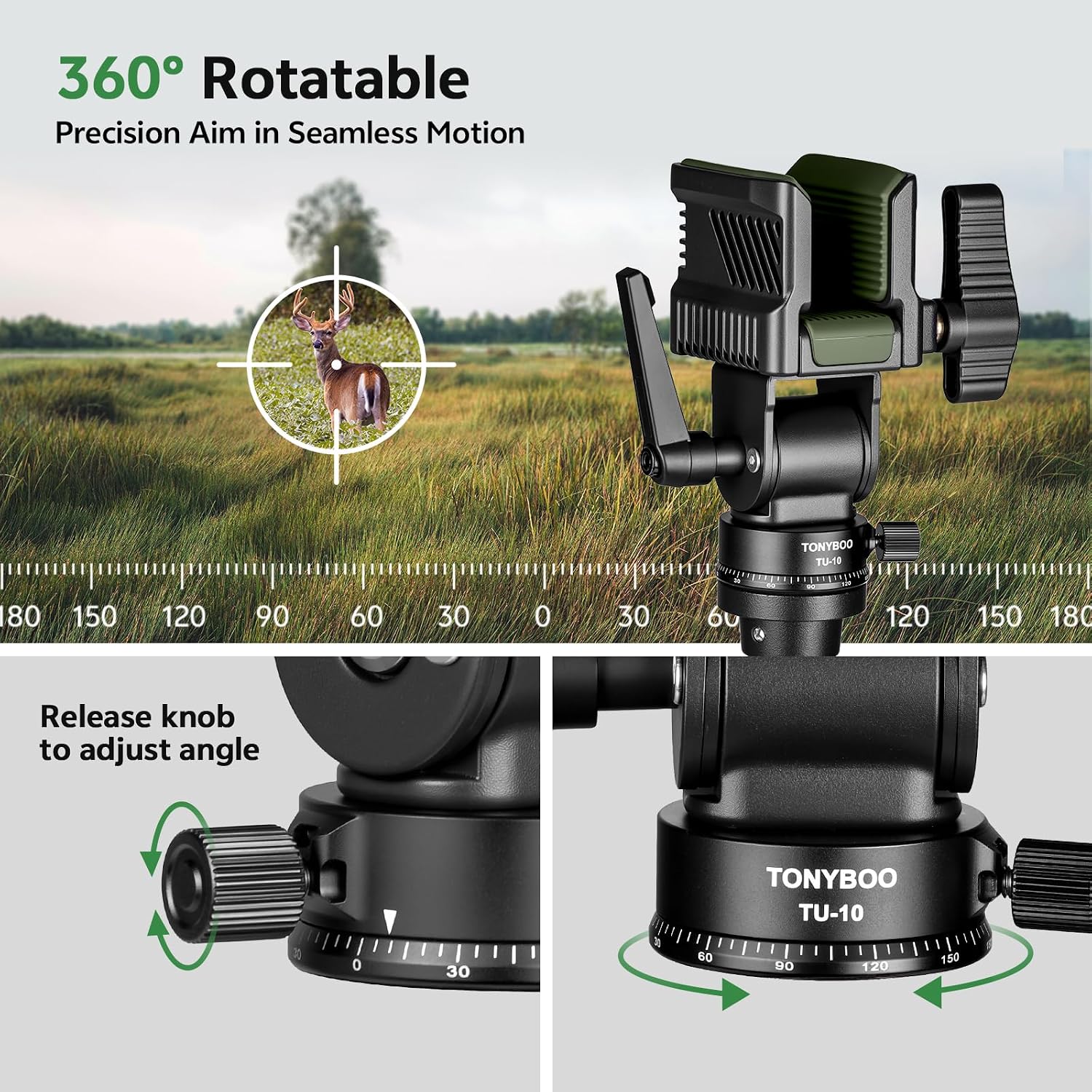 TONYBOO Shooting Saddle for Hunting Tripod, Rifle Clamp Saddle Mount with 360° Pan & ±90° Tilt, Tripod Gun Clamp for Shooting and Hunting