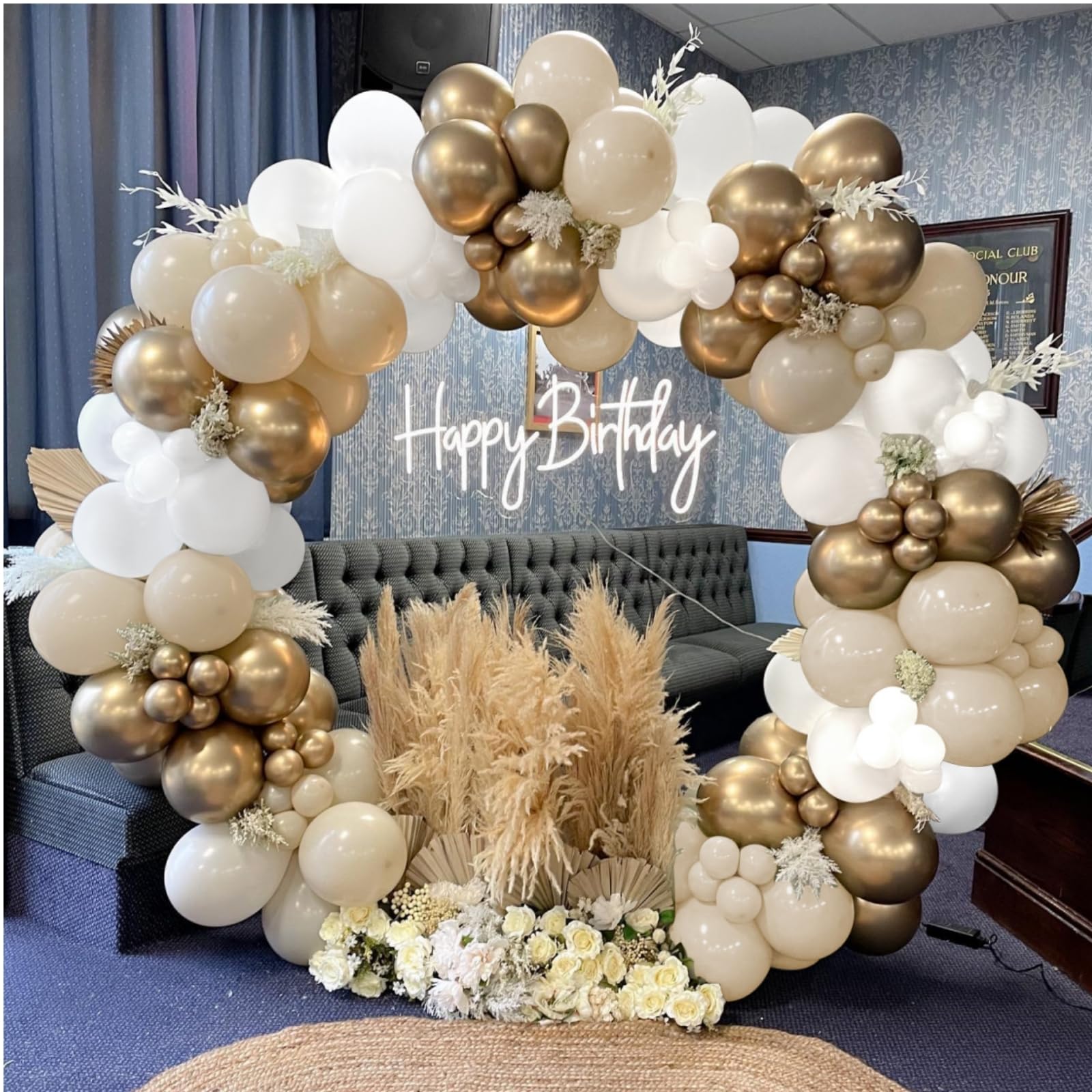 White Sand Gold Balloons Garland Arch Kit,156PCS White Nude Metallic Chrome Gold Latex Balloons Kit for Boho Wedding Baby Shower Bridal Shower