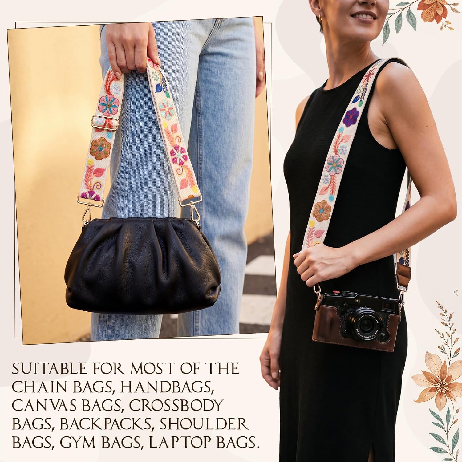 Unittype 3 Pcs Boho Purse Strap, Wide Embroidered Crossbody Straps, Stylish