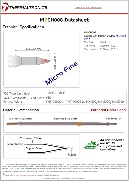 Thermaltronics M7CH008 Chisel 30deg 0.8mm (0.031in), Micro Fine