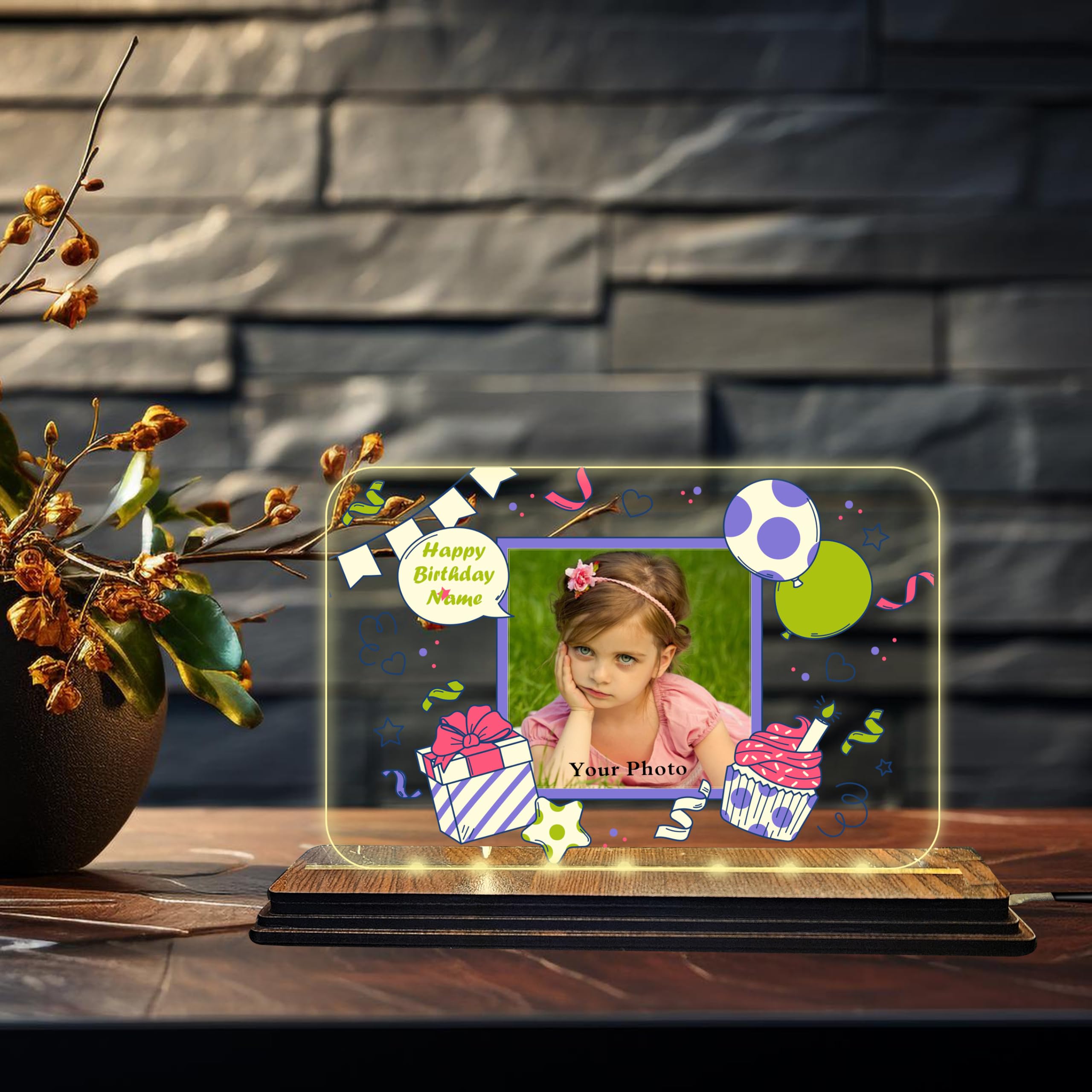 Brown Cloud Customised Acrylic Printed Happy Birthday LED Table Lamp/Plaque Personalised with Name, Birthday Decoration/Gift For Family & Friend (LED ACRY HB PRN WW 04)(D1)-picture-16