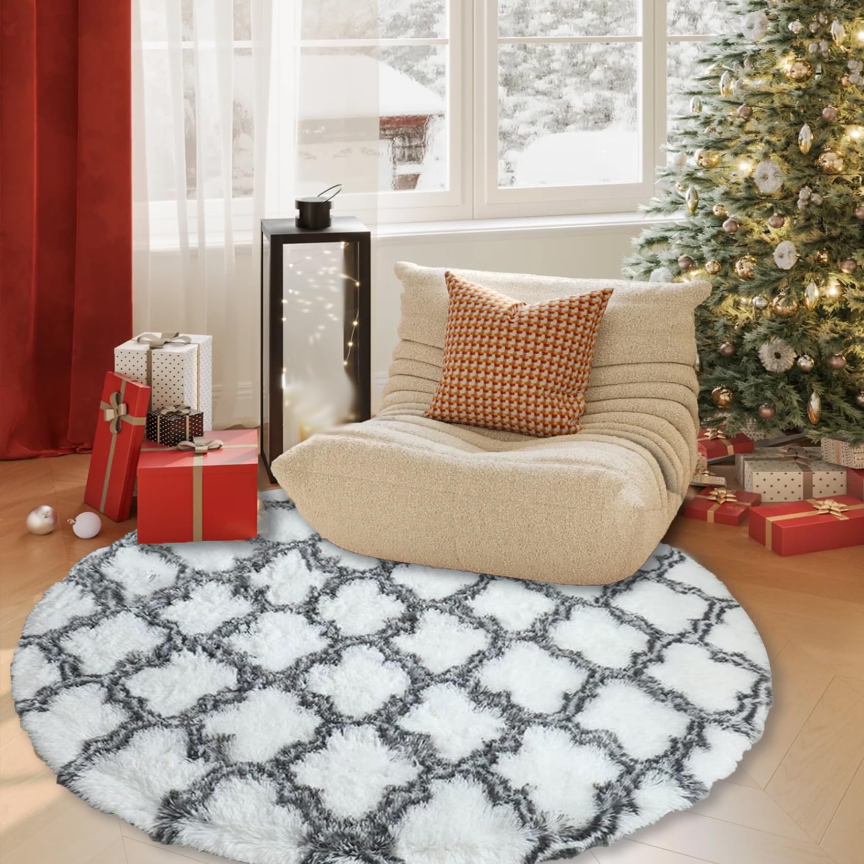 Tappeto Morbido Camera da Letto 355 x 355 cm, Lavabile Fino a 30 Gradi, Morbidissimo, Aspetto Pelliccia, Classico Morbido e Soffice, Tappetto Salotto Moderni Shaggy, Bianco