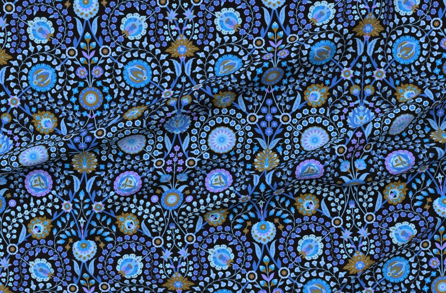 Spoonflower Fabric - Renaissance Victorian Floral Blue Vintage Printed on Petal Signature Cotton Fabric Fat Quarter - Sewing Quilting Apparel Crafts Decor