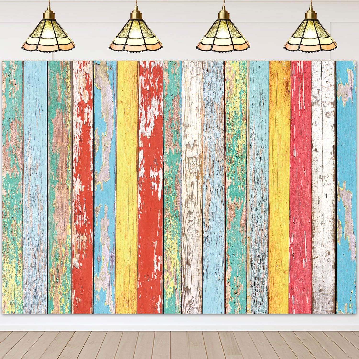 Colorful Wood Photography Backdrop 8x10FT Easter Pastel Rustic Wooden Background Boys Girls Easter Birthday Party Decorations Portrait Photoshoot Studio Props