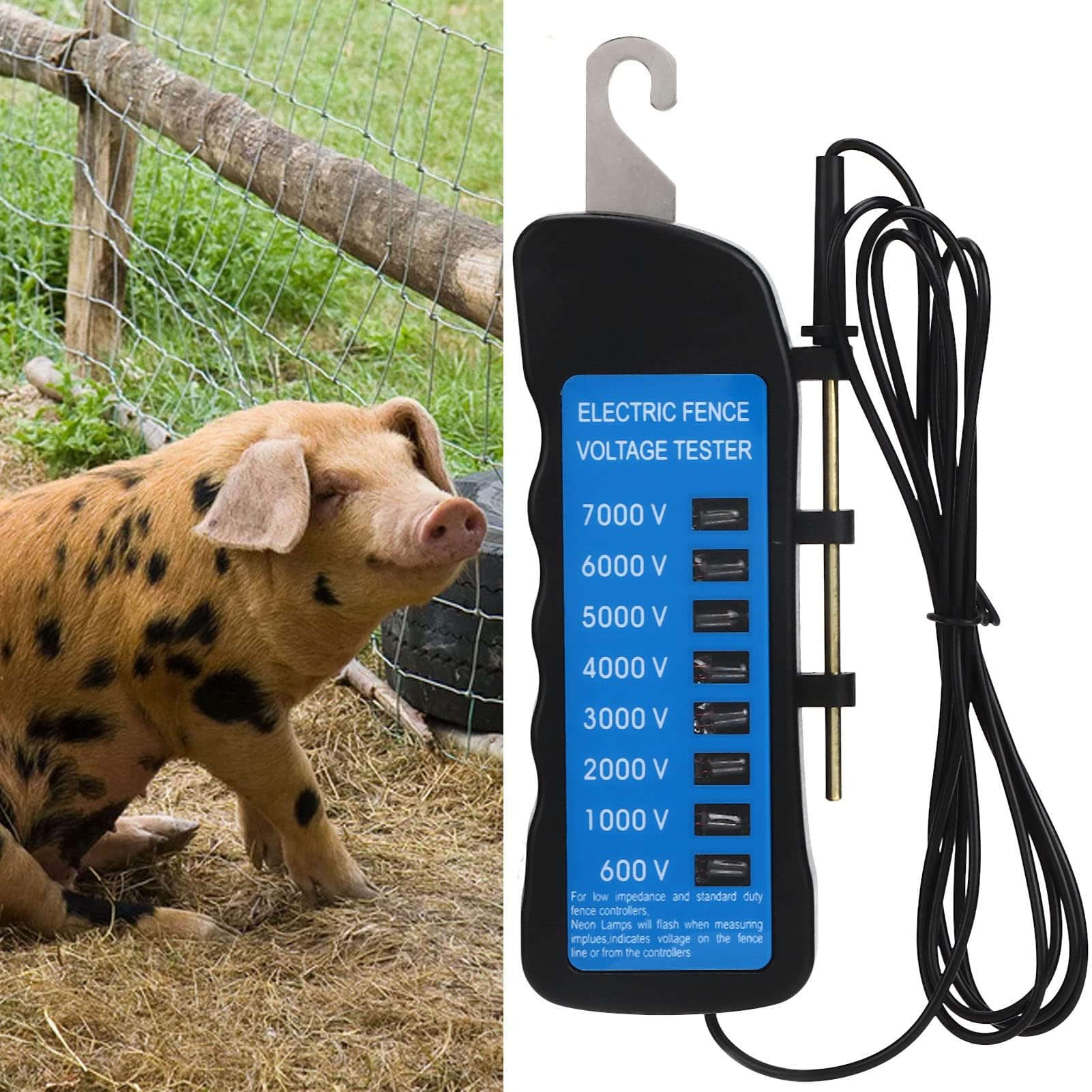 Atyhao Probador de voltaje, Piezas y conectores Bombas y accesorios 7KV, probador de valla eléctrica resistente al frío, impermeable, 8 luces, baja impedancia para uso agrícola;