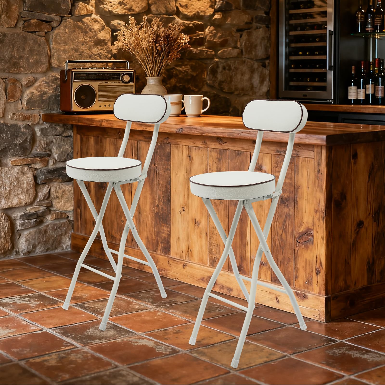 Lot de 2 tabourets pliants - 65 cm - Hauteur réglable - Structure métallique avec Rembourrage