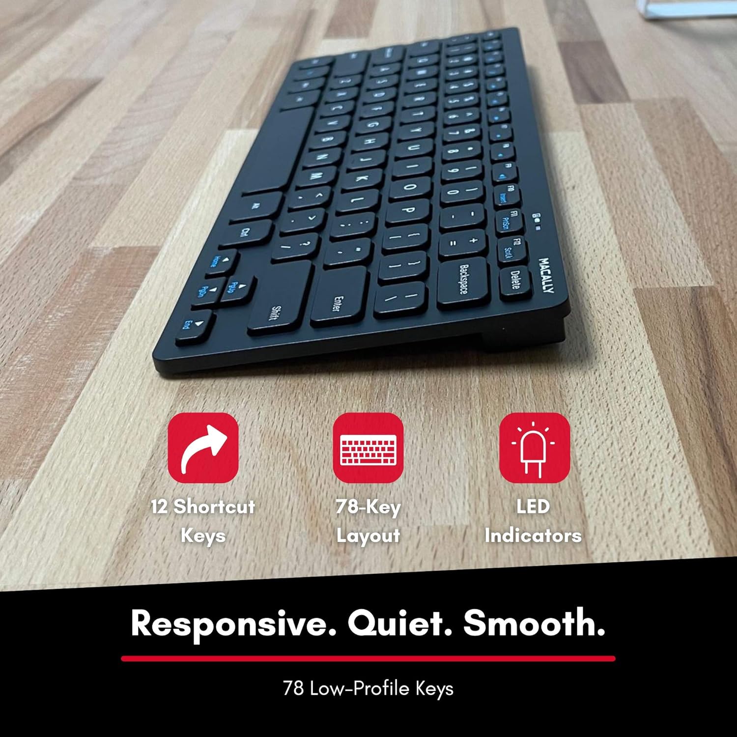Free Shipping Over $50 Macally Small Wireless Keyboard and Mouse Combo - an Essential Work Duo - 2.4G Compact Wireless Keyboard Mouse for PC - 78 Key Cordless Mouse and Keyboard Combo with Mini Body and Quiet Click