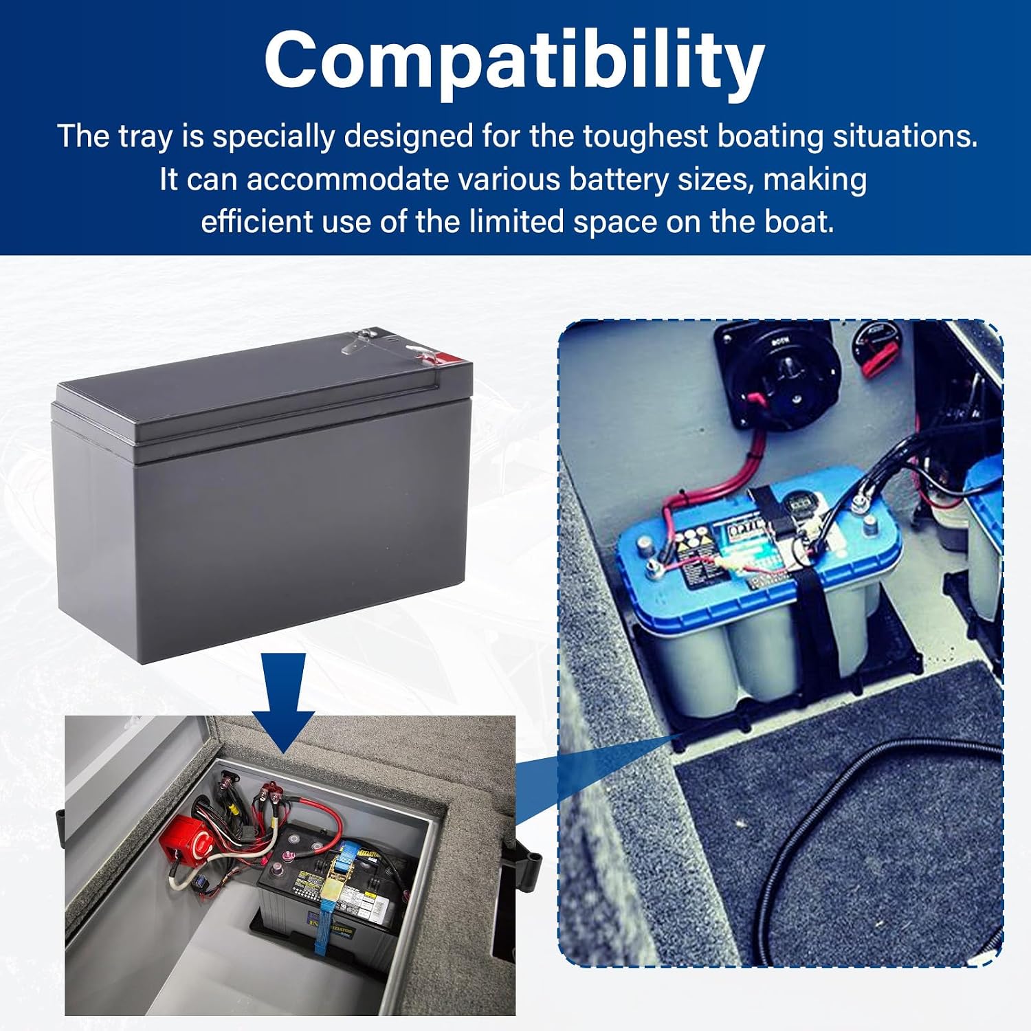 Marine Narrow Battery Tray Holder with Stainless Steel Buckle for Group 31