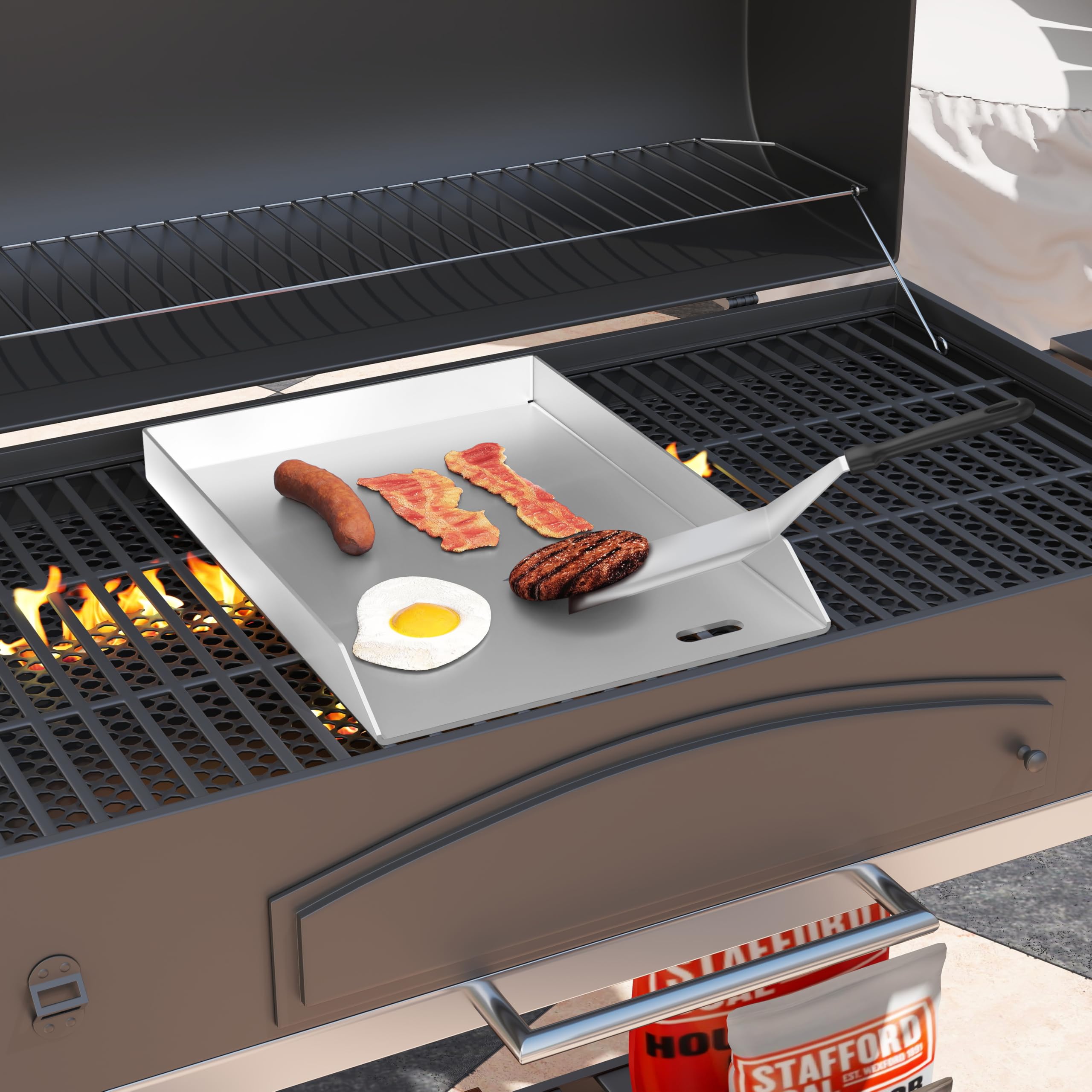 LILIIN Płyta grillowa ze stali nierdzewnej 45x30cm Plancha BBQ z dołączonym spachlem do grilla, płyta grillowa do grilla gazowego i węglowego - zapobiegające wyciekom kąty dla czystego grilla, bez