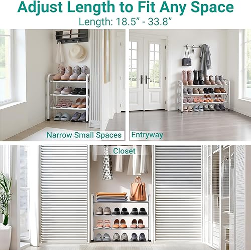 Miniatura 2 de Zapatero expandible de 3 niveles para el suelo del armario, zapatero pequeño de metal con marco en X para entrada, organizador de zapatos ajustable,