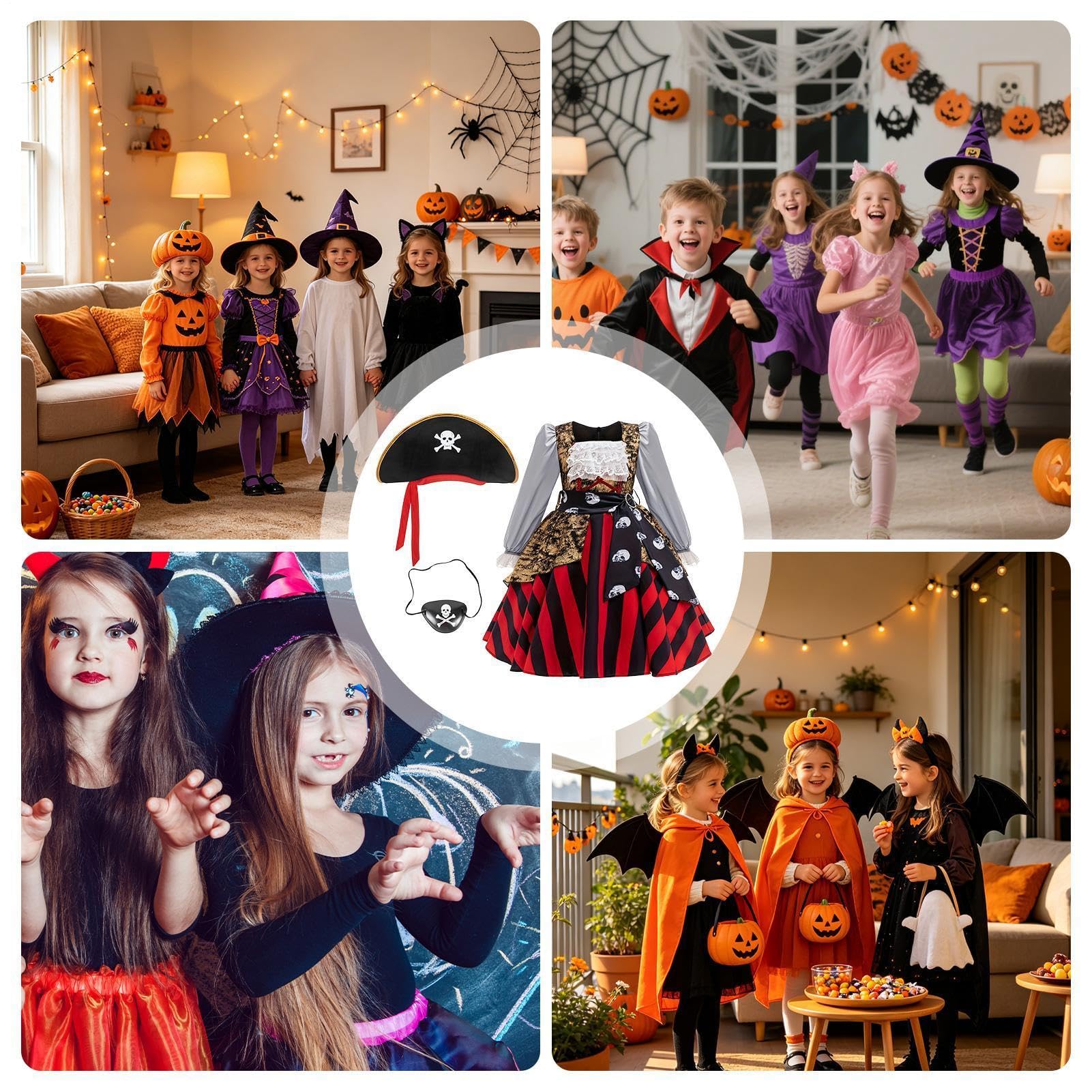 Kostium piracki dla dziewczynki miękkie akcesoria na Halloween z kapeluszem