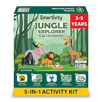 Smartivity Jungle Explorer Activity Kit for 3 to 5 Years Kids | 5 in 1 Fun Activities - Tree House, Drinking Tree Science Experiment, Rocking Elephant & More | Perfect Gift Toys / Games for Girls & Boys age 3,4 5 Years | Designed with Child Development Specialists for Learning & Development for Age 3,4,5 | Made in India By IIT Alumni