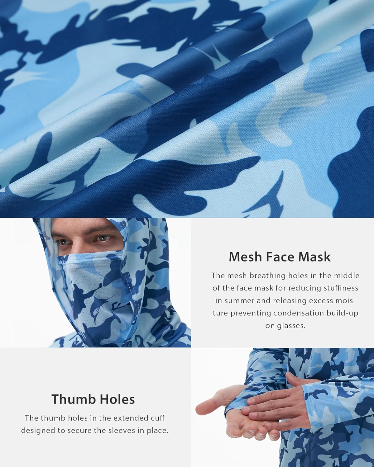 FISHEAL Men's Performance Fishing Hoodie Shirt - UPF 50+ Sun Protection Long Sleeve Thumbholes Shirts with Neck Gaiter - Image 5