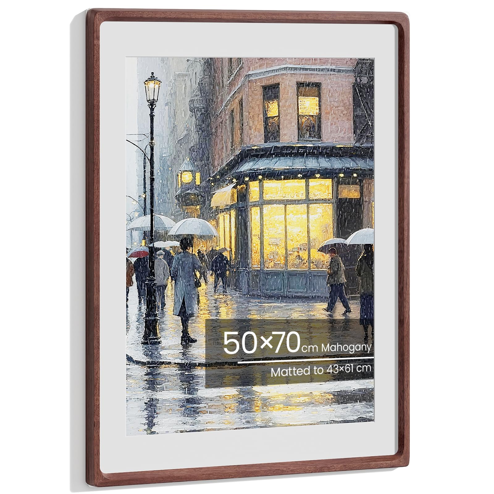 50x70cm Frame, Natural Solid Mahogany Wood Poster Frame Large Picture Frames Handcrafted 50x70cm Frames Matted to 43x61cm Photo Hang Portrait or Landscape for Wall Gallery Decor with Tempered Glass
