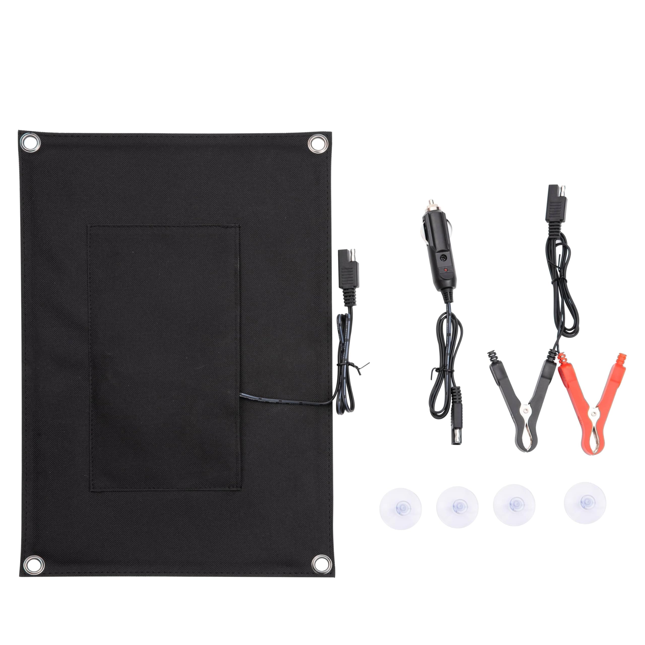 Cargador solar de goteo Technaxx de 12V y 10W, panel solar portátil TX-209 con pinzas para batería y enchufe para encendedor de 12V - Para baterías de 12 V de coches, motos, caravanas, tractores, etc.