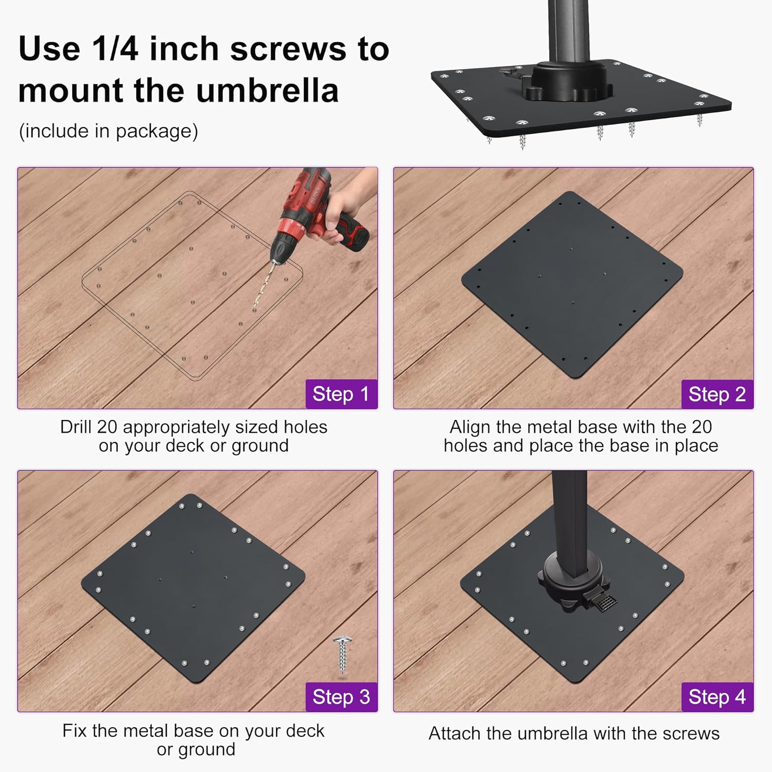 PURPLE LEAF Steel Plate Patio Umbrella Base TB4013 Square 29.7Lbs Universal Space-Saving Weighted Outdoor Umbrella Base 15.75" X 15.75" X 0.39"