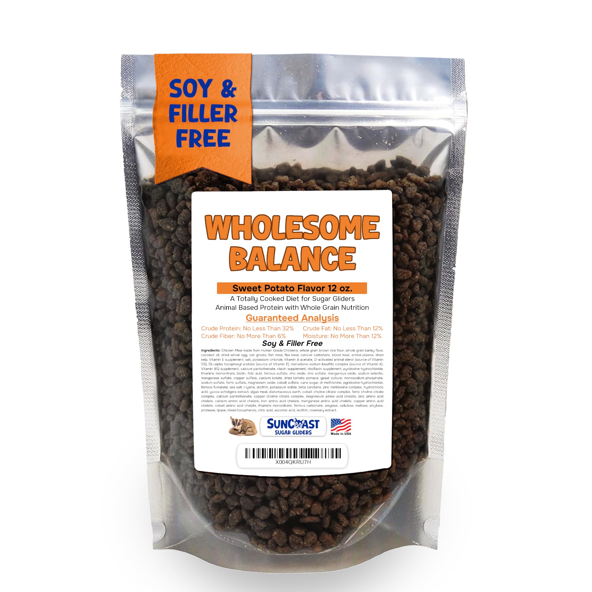 Wholesome Balance Sugar Glider Food - Sweet Potato | 12 Ounces of Premium Dense Food for Sugar Gliders and Small Animals - 1 Month Supply