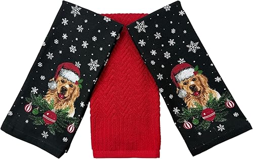 Vista 19 de Serafina Home Vacaciones de Navidad Toallas de Cocina: Dos (2) Let it Snow Tejido Plano y Una (1) Toalla de Cocina a Cuadros de Estilo Campestre