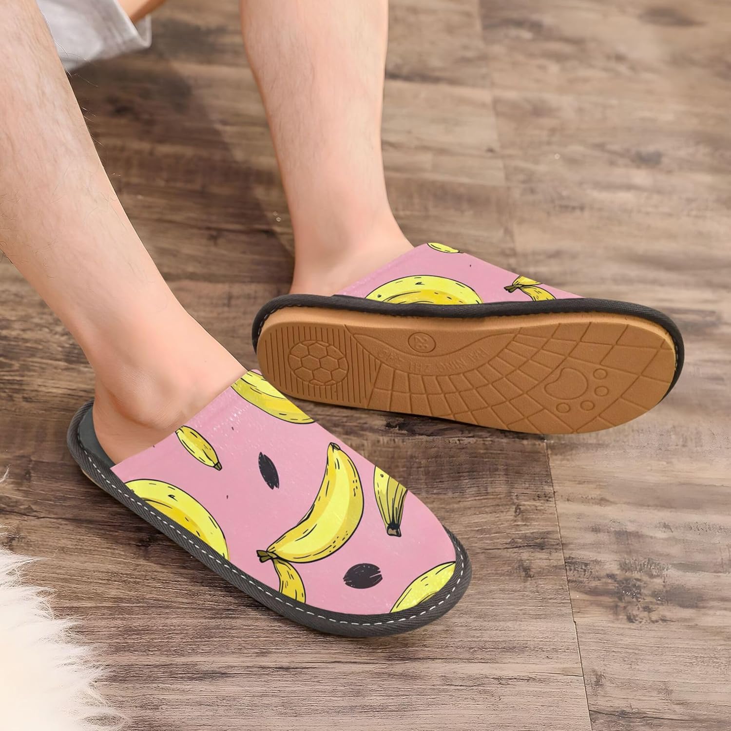 Funny Banana Fruit House Slippers – Cozy Fuzzy Slippers for Guests, Washable & Disposable, Perfect for Shoeless Home, Spa & Hotel Use A112260