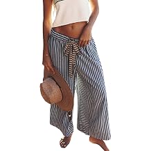 Bankeng Women Drawstring Striped Pants Loose Wide Leg Lounge Pants Casual Palazzo Pants Trousers with Pockets