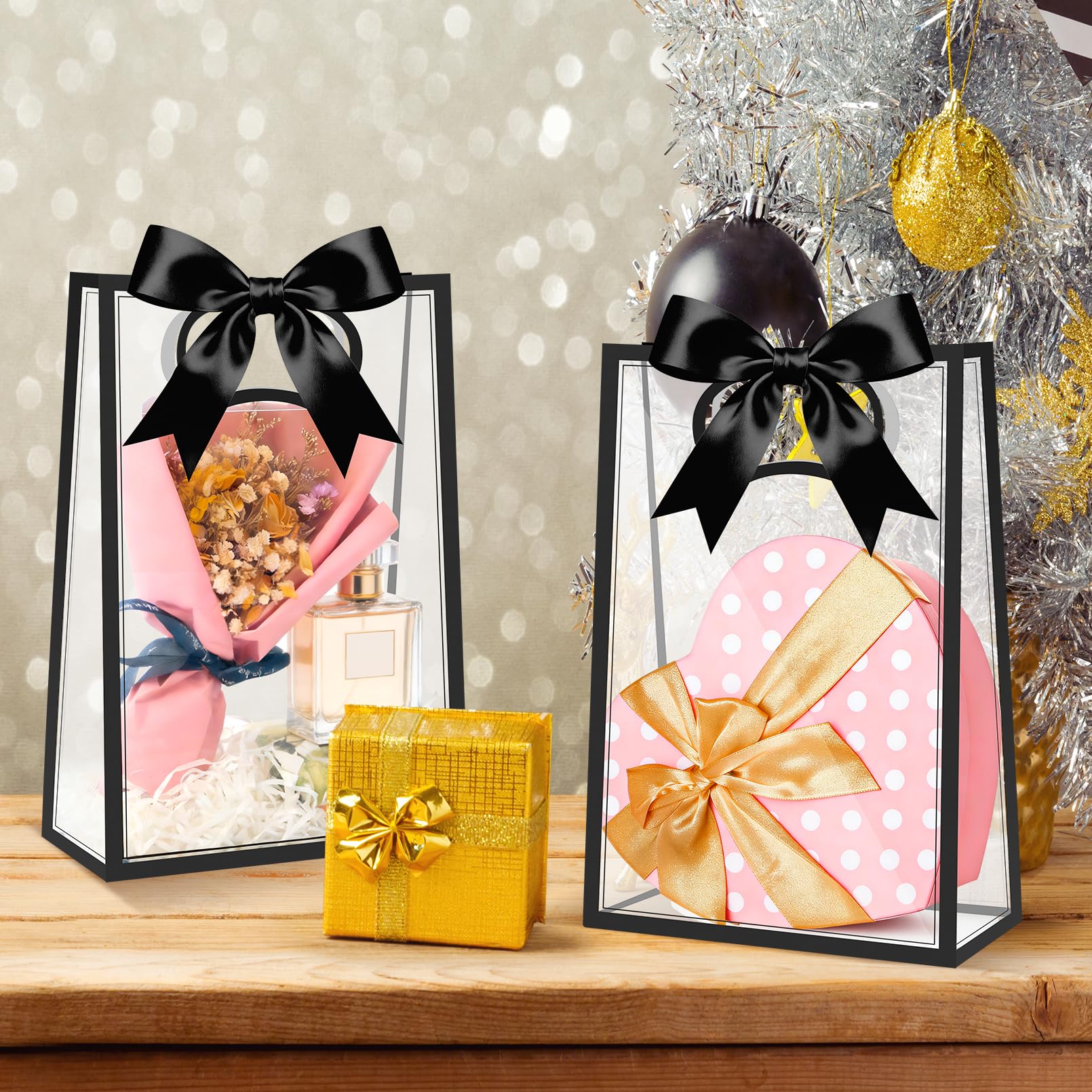 EXTRAPINS 12 Stück Geschenkbeutel Tragetaschen Mit Henkel Schwarz 26 X 18Cm