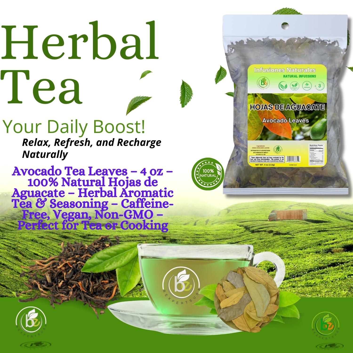 Avocado Tea Leaves 4oz - 100% Natural Hojas De Aguacate, Herbal Aromatic Tea, Caffeine-Free, Non-GMO, Single Pack - Image 5
