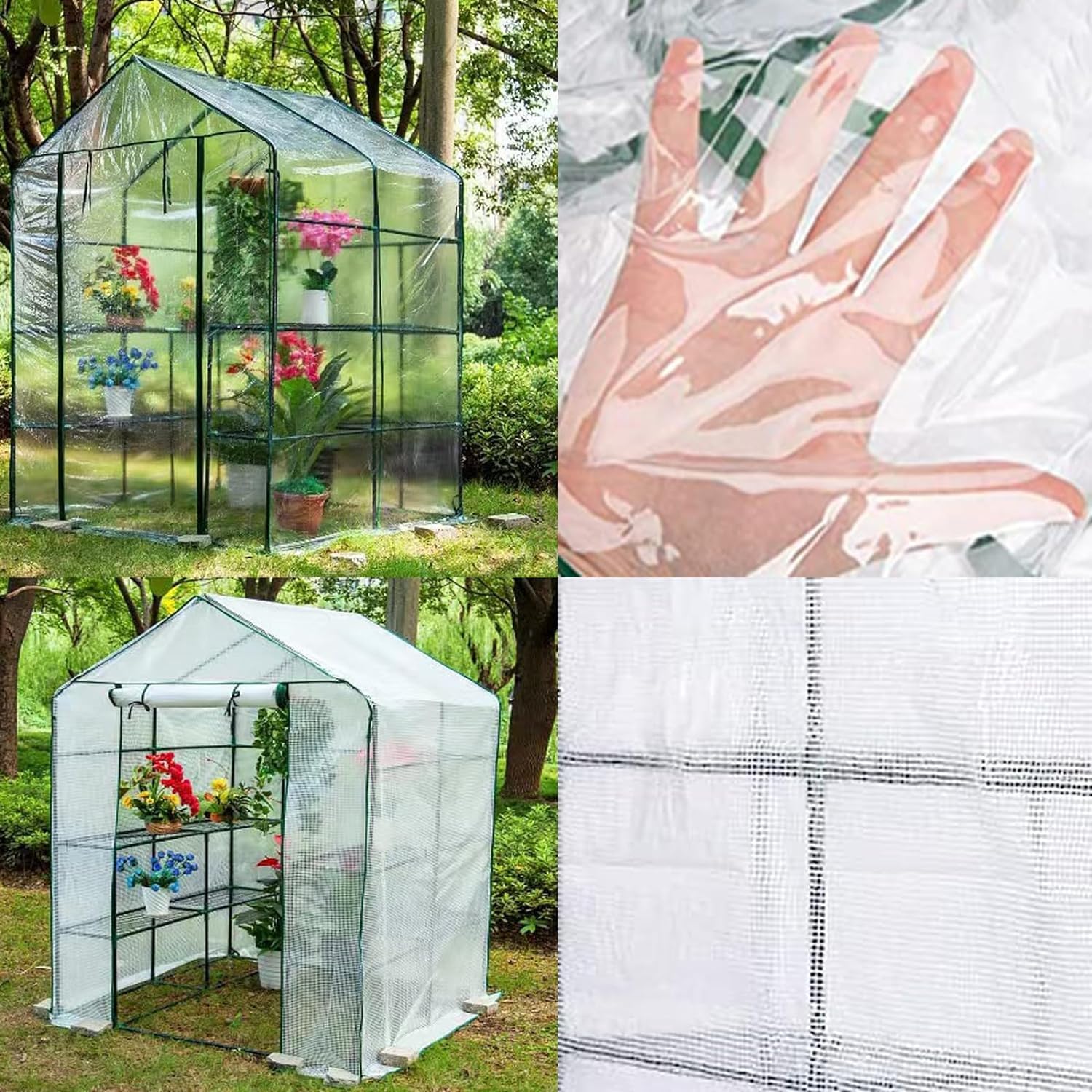 Copertura di ricambio per serra con porta arrotolabile con cerniera, 143 x 143 x 195 cm, in PVC, per piante da giardinaggio all'aperto, protezione dal gelo, antivento, senza cornice trasparente