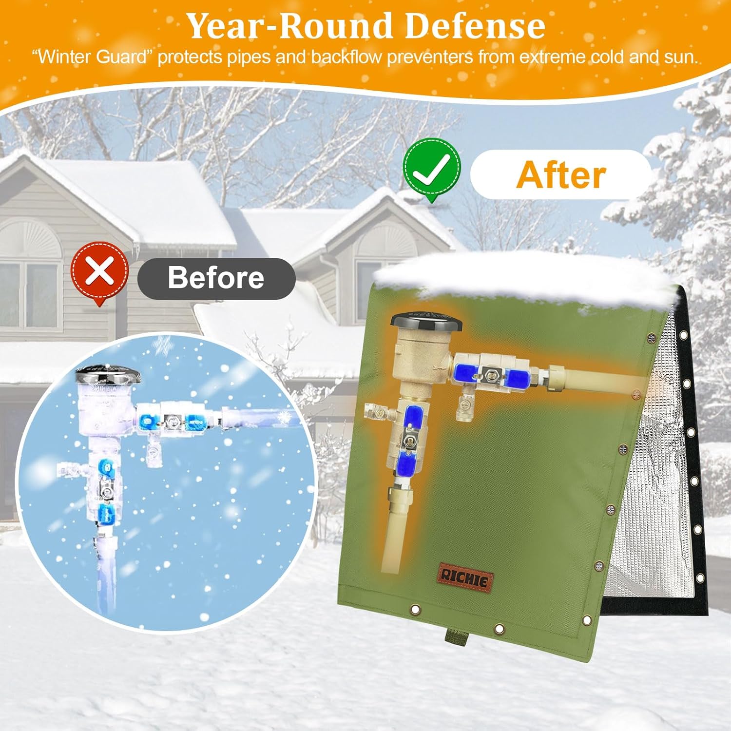 2-Way Opening Backflow Preventer Cover (5°F) Heavy-Duty 5-Layer Insulated Enclosure, All-Weather Protection for Outdoor Pipe, Irrigation Sprinkler Valve, Well Water Pump, 24" W x 24" H Beige