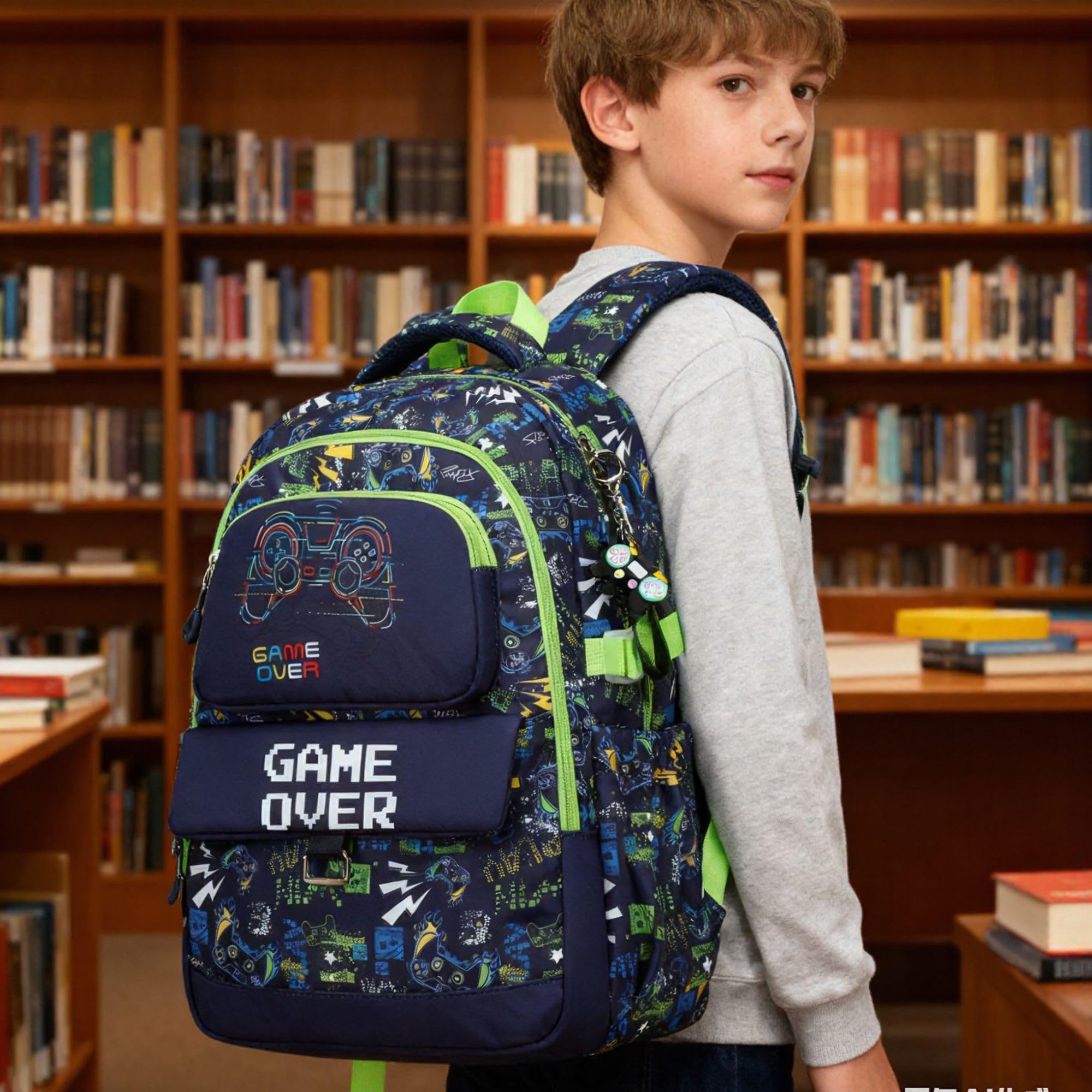 Makukke - Juego de mochilas escolares para niños, mochila para estudiantes gamers, adolescentes con lonchera y estuche para lápices, para estudiantes de primaria y secundaria, 15.6inch, Juegos