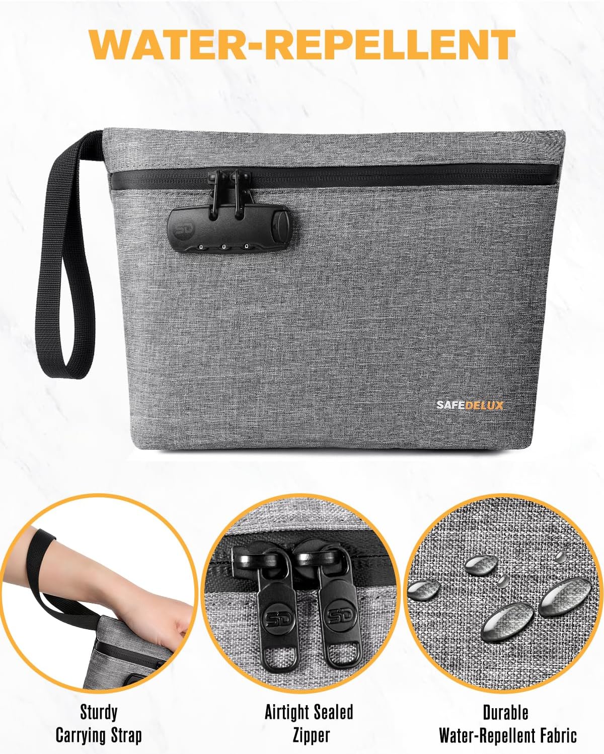Smell Proof Bag, Odor Proof Bag with Combination Lock, Durable Smell Proof Container with Carbon Lining, Secure Odorless Travel Pouch for Home & On-the-Go (Grey)