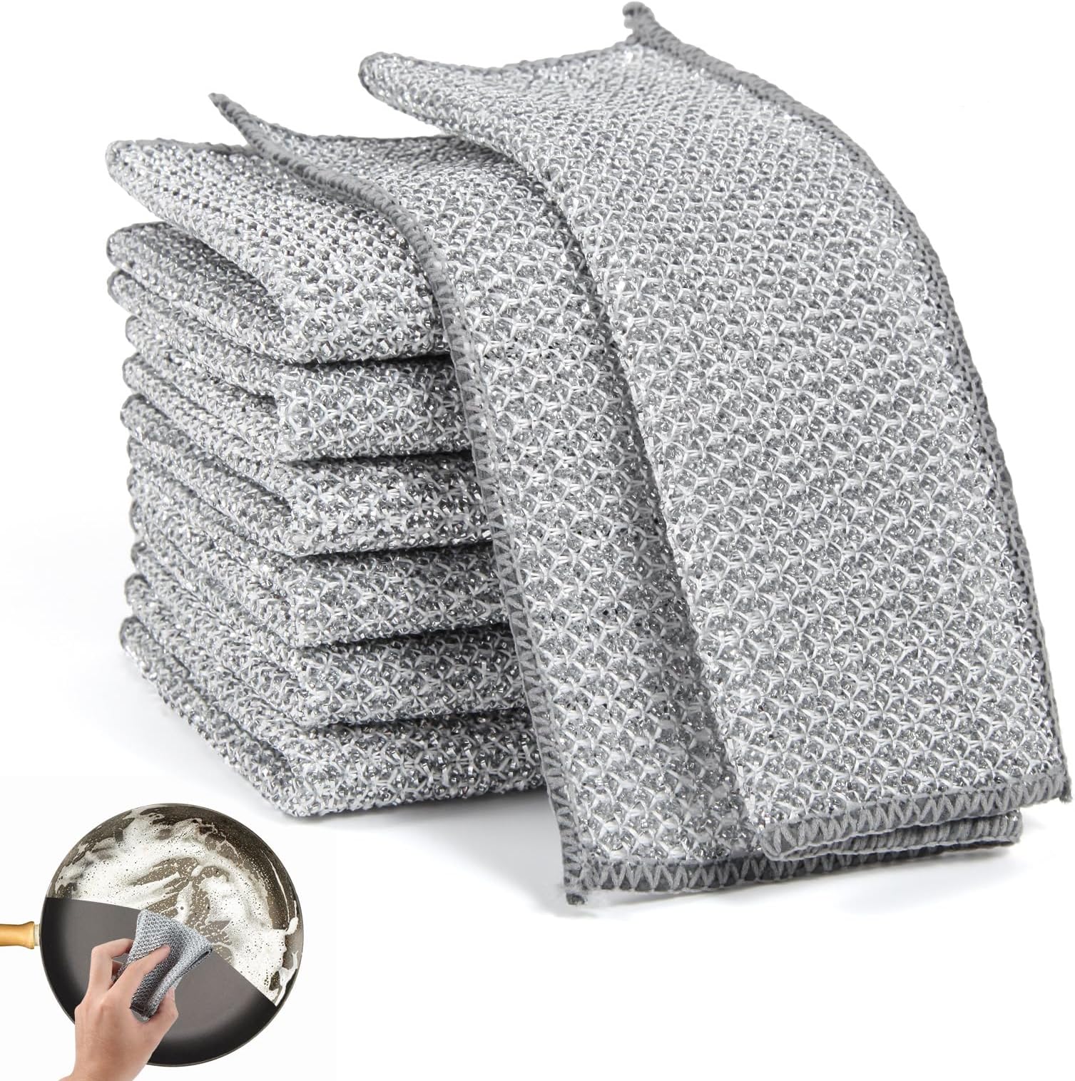 6 pcs Wire Dishwashing Rag for Wet and Dry,Non-Scratch Wire Dishcloth,Multipurpose Cleaning Pads, Time-Saver Kitchen Wipes Cleaning Cloths, Silver