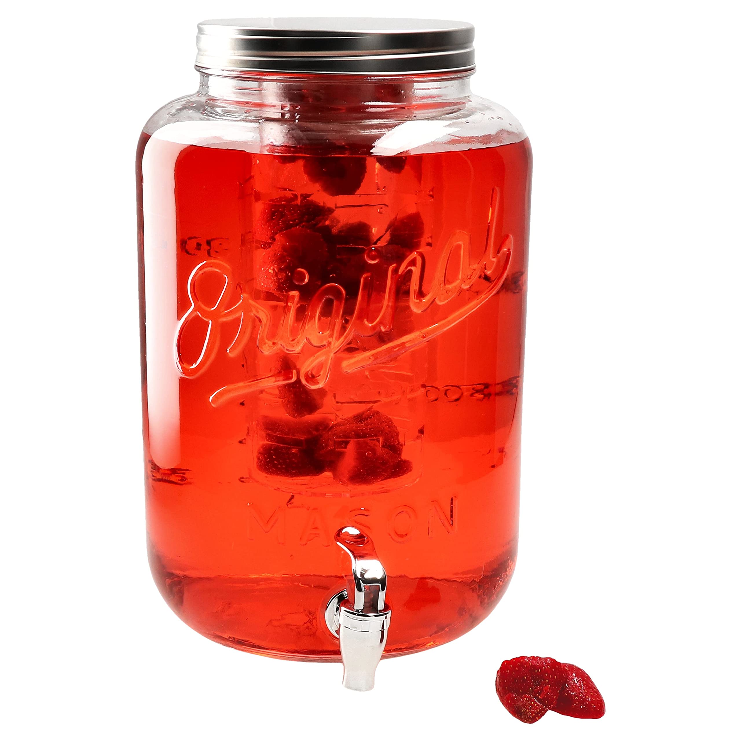 MamboCat GRIFO Getränkespender 8L aus Glas mit Zapfhahn, Deckel & Kühleinsatz I Retro & Vintage-Optik mit Füllskala I Einsatz für Früchte, Eiswürfel, Kräuter I Wasser-Spender I Für Saft & Limo