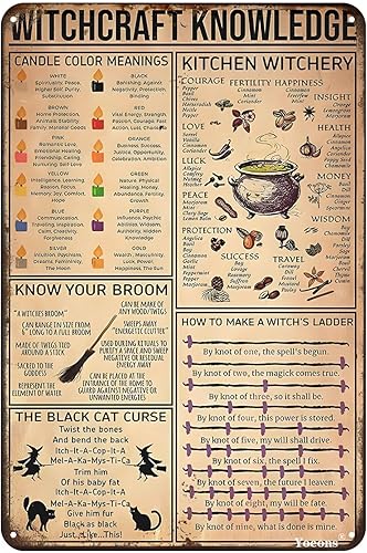 Witchcraft Knowledge - Letreros de metal vintage para decoración de pared, bar, club, novedad, divertido, baño, cocina, papel higiénico, retro,