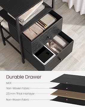 VASAGLE 2 Piece Night Stand, Side Table with 2 Fabric Drawers, 24 Height, End Table with Storage Shelf, Bedroom, Ash Black & Black ULGS225B21