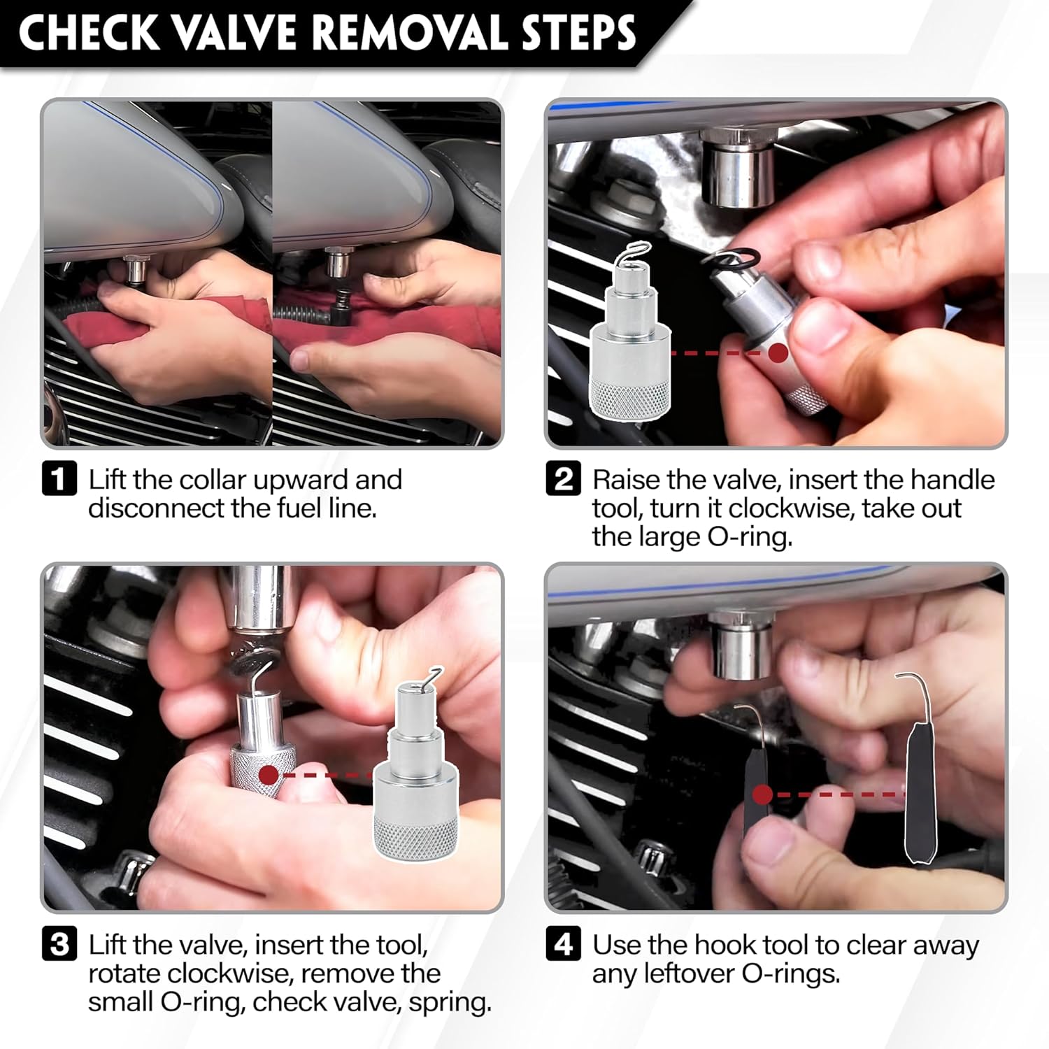 Check Valve Repair Tools kit MC400 MC300 Compatible With Harley Davidson EFI Fuel System 2001-2025 Fuel Line Disconnect & Rebuild Tool Replaces MC-400 MC-300