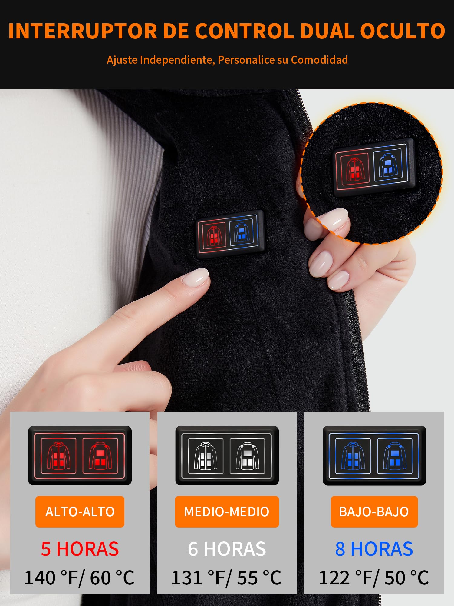 Chaqueta Calefactable Mujer con Bateria 18400 mAh, Chaqueta Termica Mujer, Polar Abrigo Cazadora Ropa Calefactables Chaquetas con Calefaccion Invierno, 10 Zonas de Calentamiento