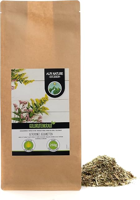 Goldenrod Infusion (250g, 8.8 oz), Goldenrod Herbal Tea, Goldenrod Tea Cut, Gently Dried, 100% Pure and Natural