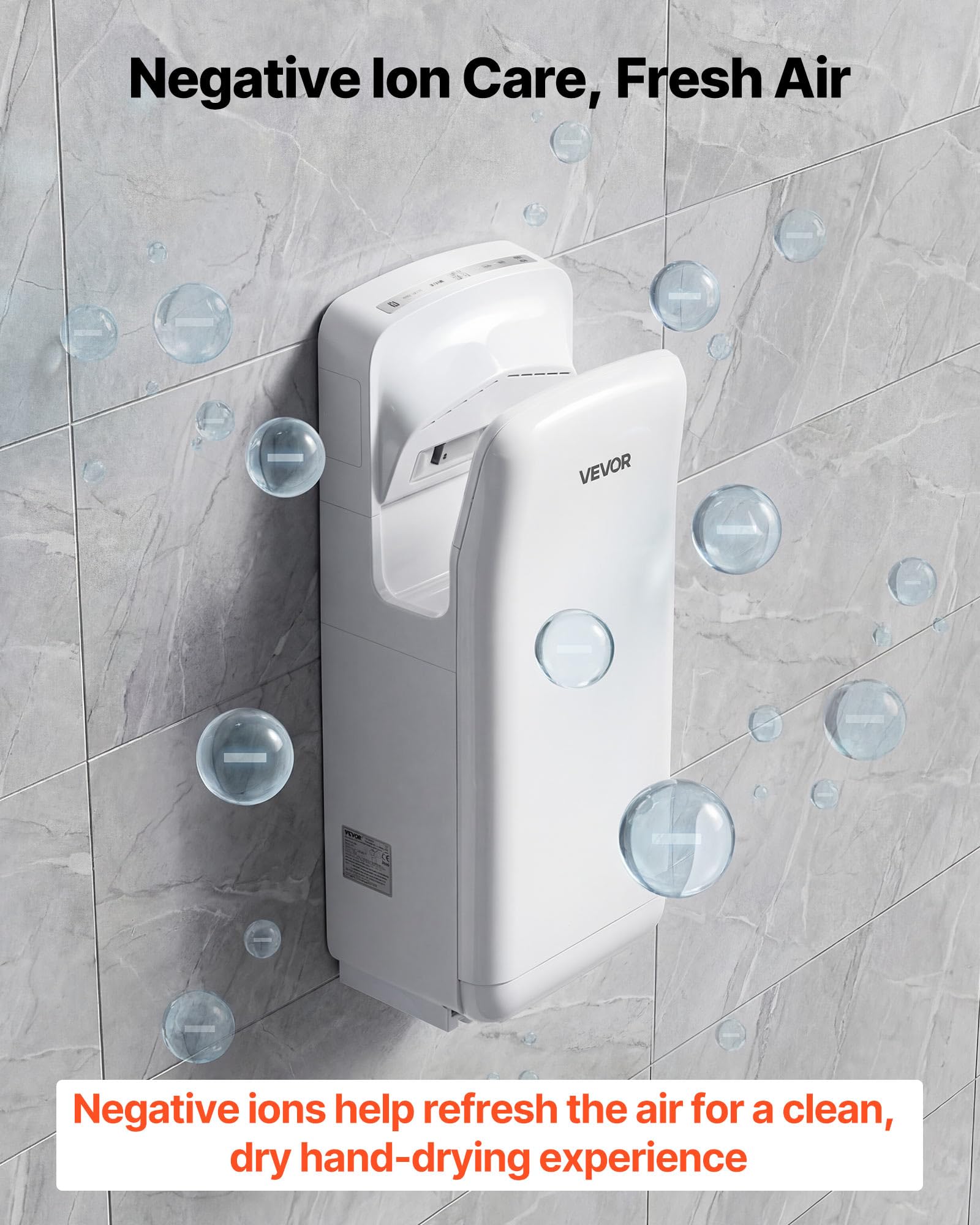 VEVOR Secador de Manos Eléctrico 1950W 19000 RPM Filtro HEPA Flujo de Aire Doble Cara 100 m/s Sensor Infrarrojo Blanco