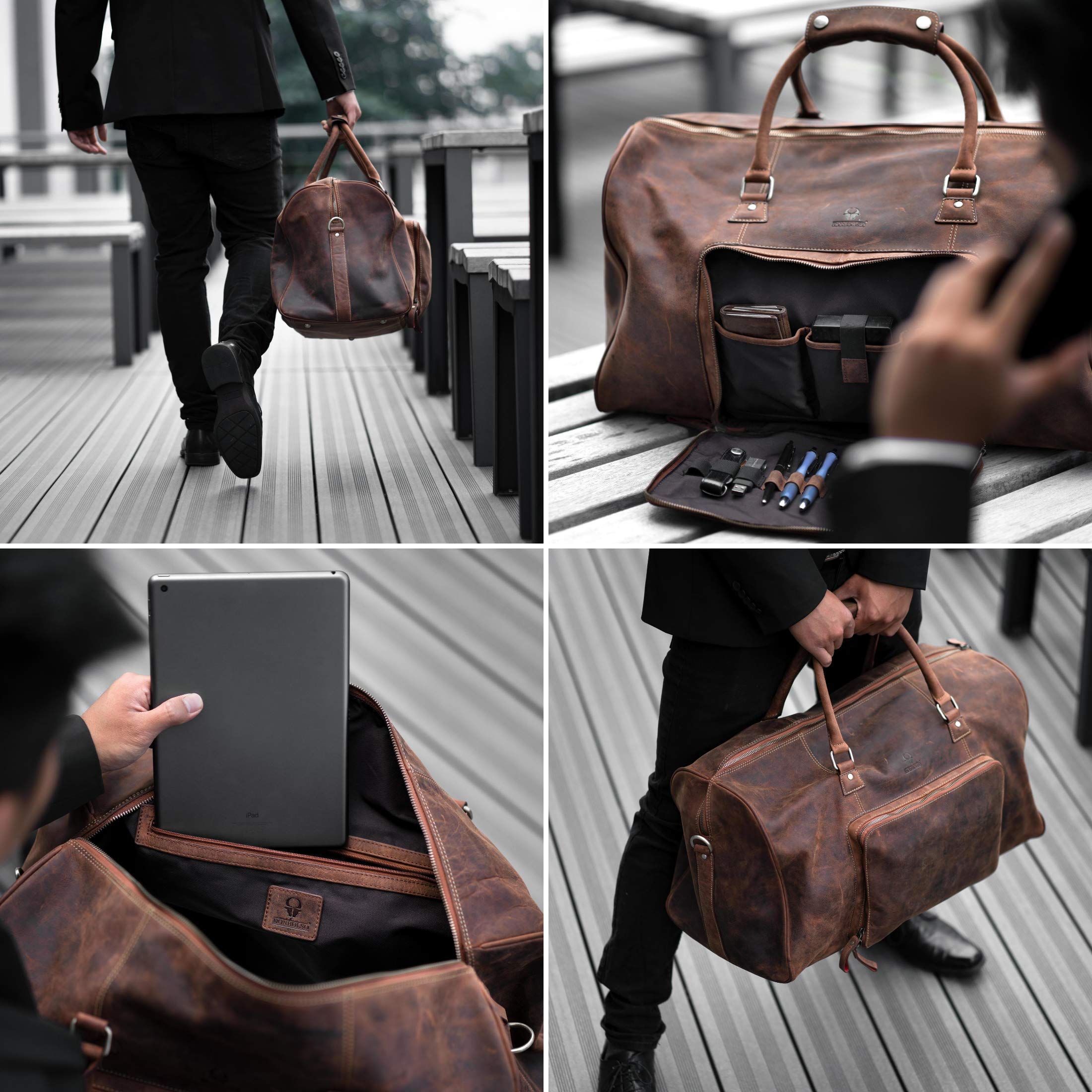 DONBOLSO Weekender Nápoles | Bolsa de Viaje para Hombres | Bolsos de Viaje Fin de Semana de Cuero | Bolso Viaje de Cuero para Equipaje de Mano | Tamaño L con 40 litros | Vintage Marrón