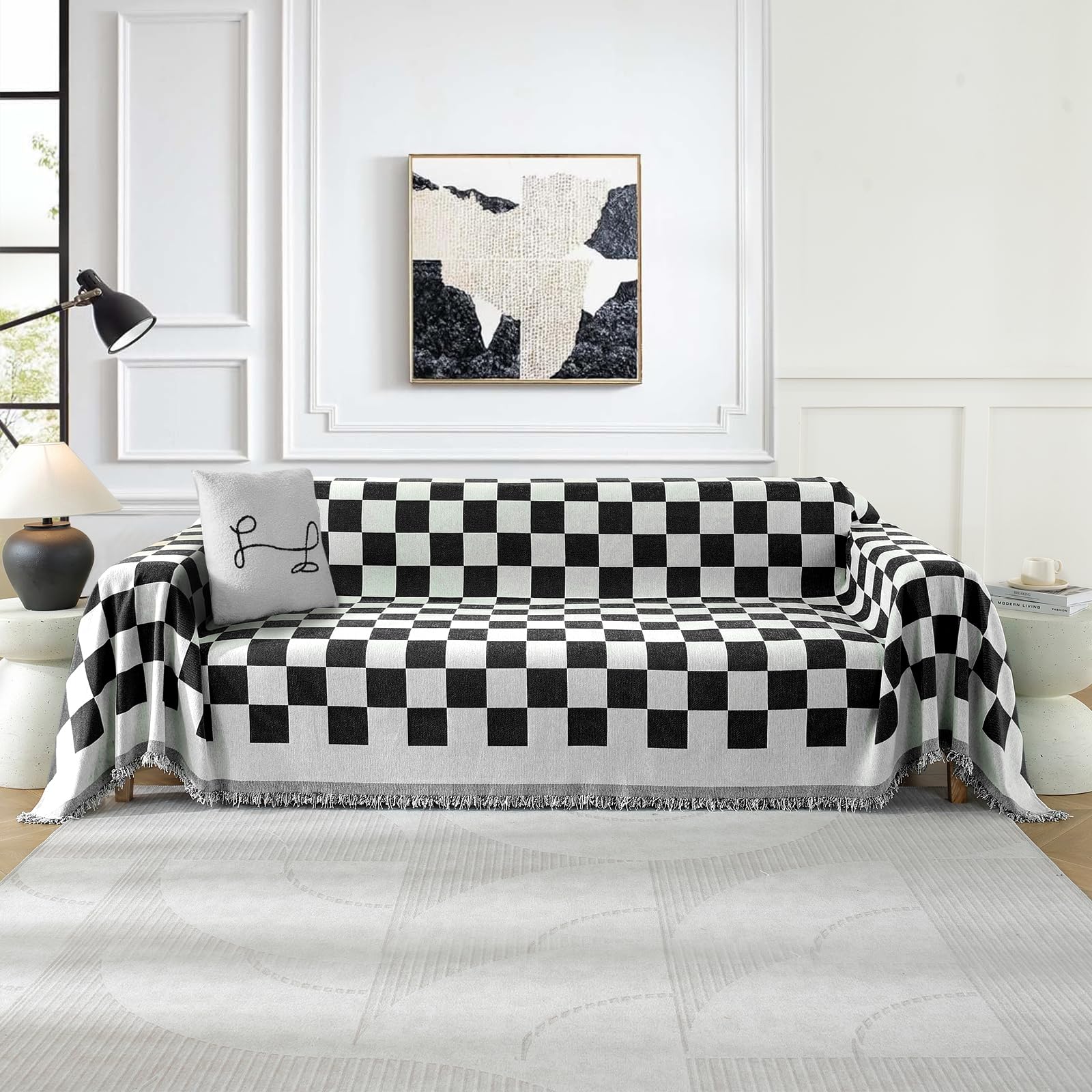 Ystyle Couvre Canapé, 180x340 CM, Jeté De Canapé Grande Taille, Noir Blanc | Housse De Canapé 1/2/3/4 Places, Jete De Canape, Universelle Protege Canape, Recouvre Canape Couverture Canape, Plaid Canapé