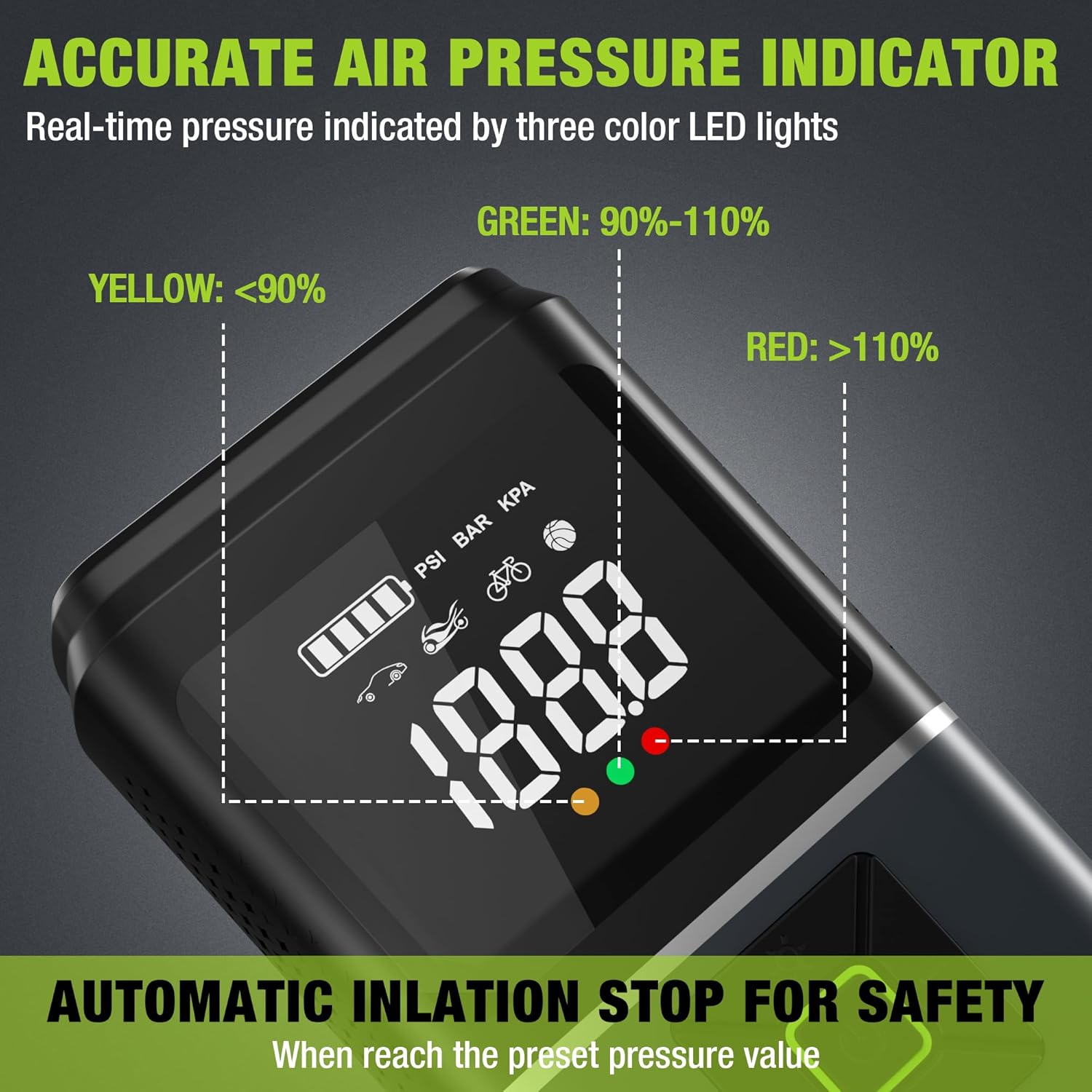 WORKPRO Portable Tire Inflator, 7.2V/12V Small/Mid/Large Air Compressor, Digital Display, Auto Shut-Off, 5 Modes, LED Light, High Airflow, for Car, Motorcycle, Bike, Balls