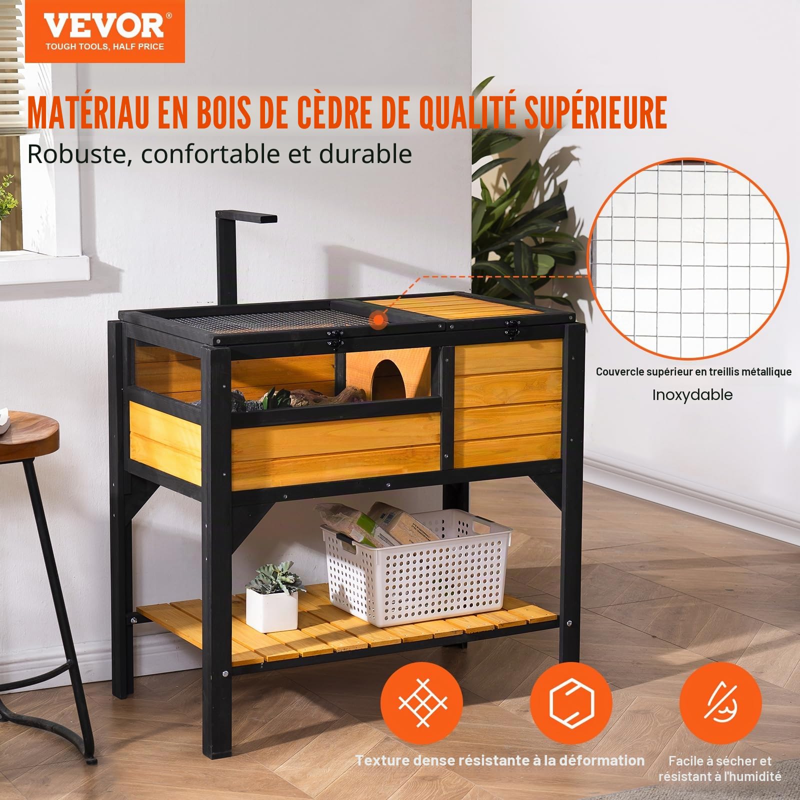 VEVOR Maison pour Tortues Interieur Exterieur, Enclos en Bois avec Support d'clairage pour Reptiles, Petits Animaux